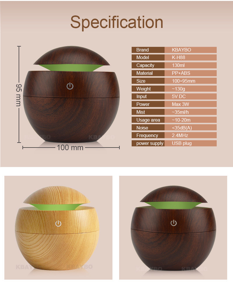 USB Ultrasonic Aroma Diffuser & Humidifier with 7-Color LED Light