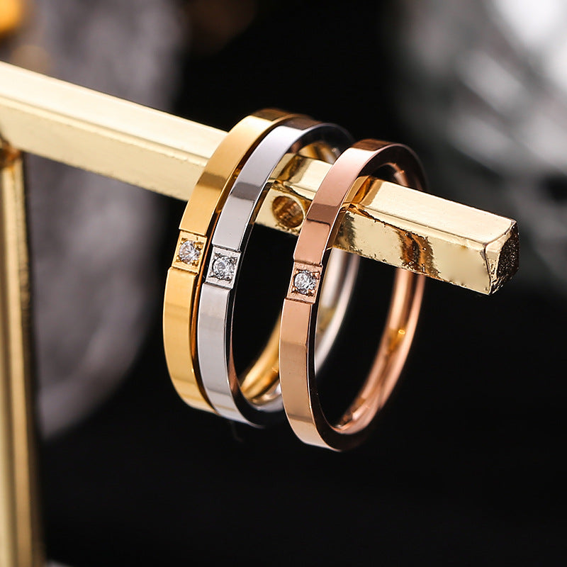 Titanium Steel Anti-fading Diamond Couple Ring