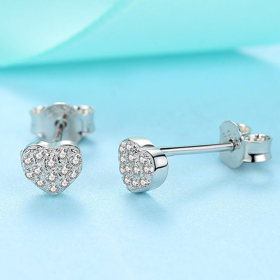 Sterling Silver Heart Earrings - S925 Zircon