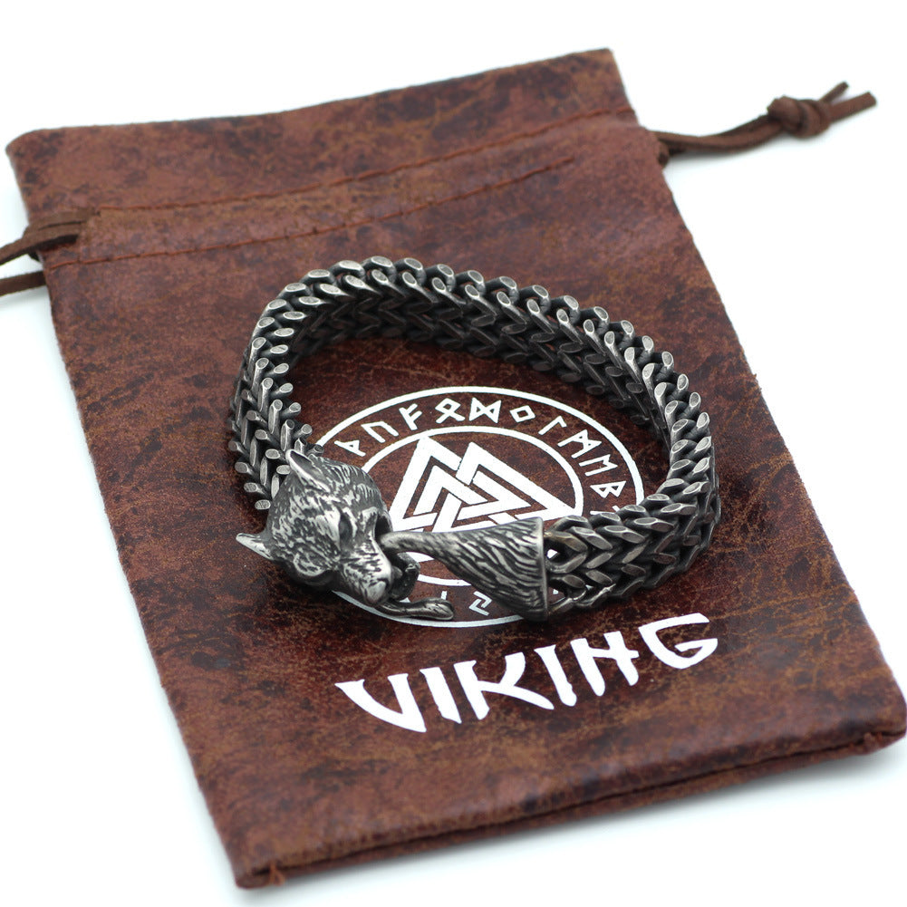 Black Wolf Head Cuban Chain Bracelet