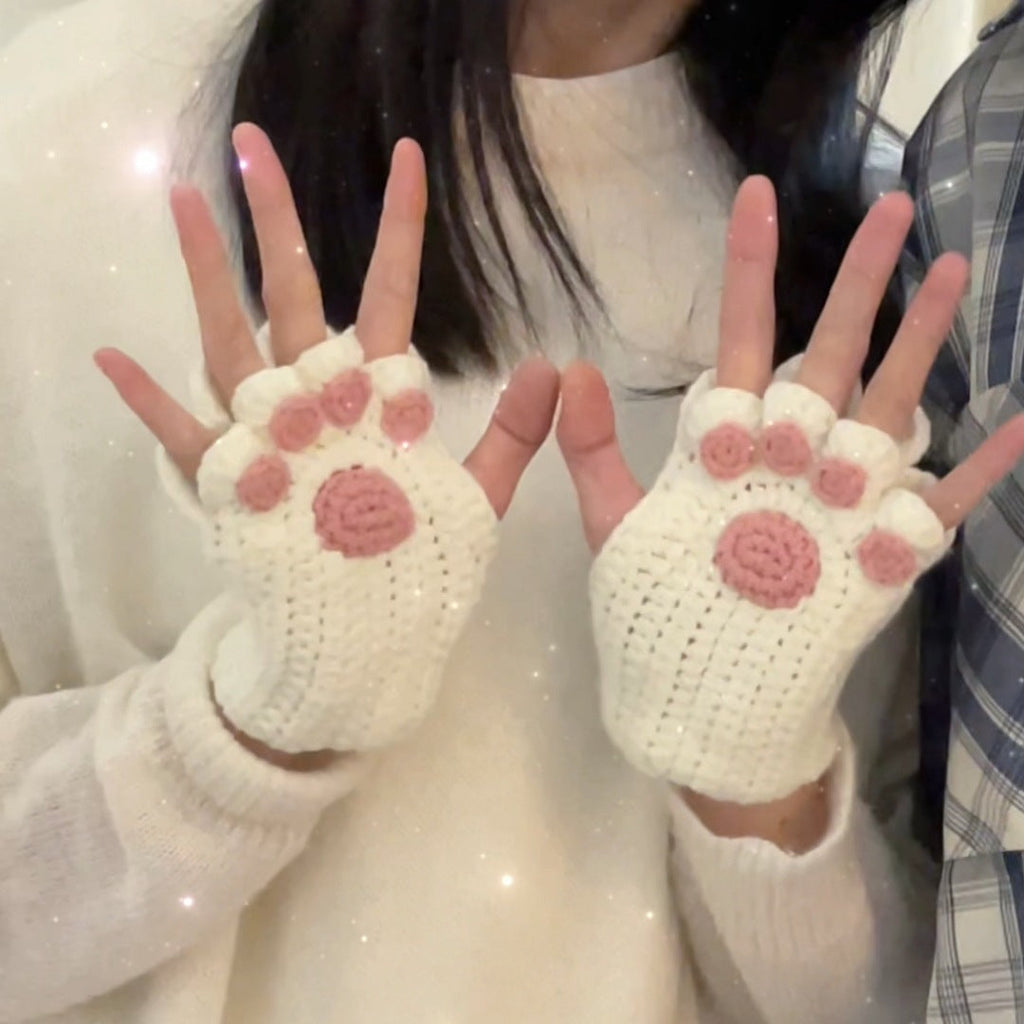 Cat's Paw Half Finger Wool Gloves