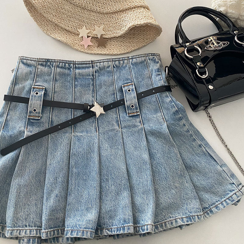 XINGX Retro Denim Skirted Leggings Belt