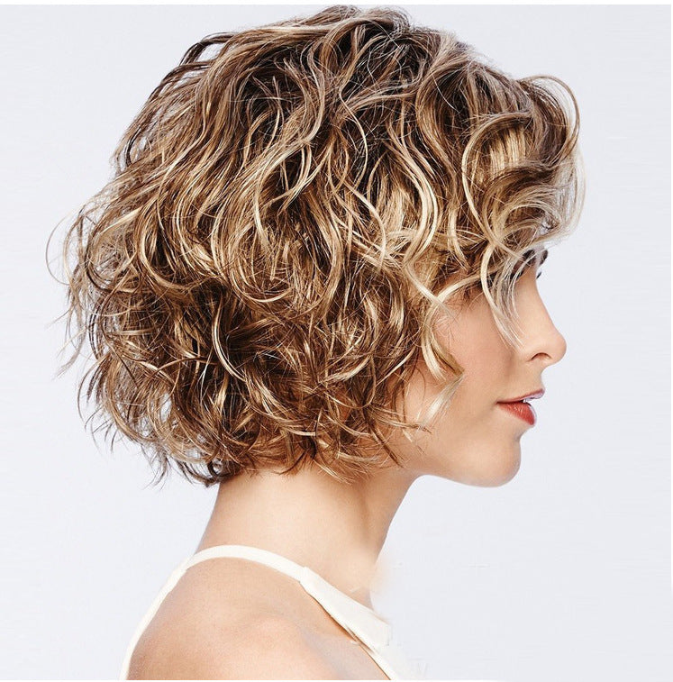 Ladies short volume mixed fluffy wig