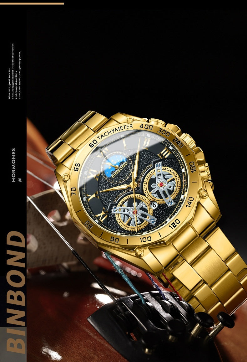 Double Men's Multi-function Skeleton Semi-Automatic Watch