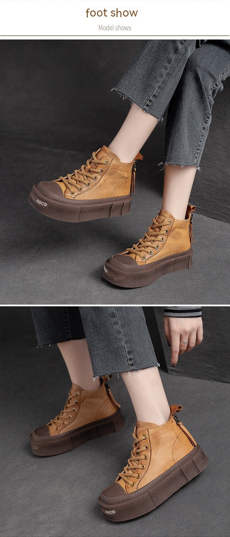 Back Zip Cowhide Ankle Boots