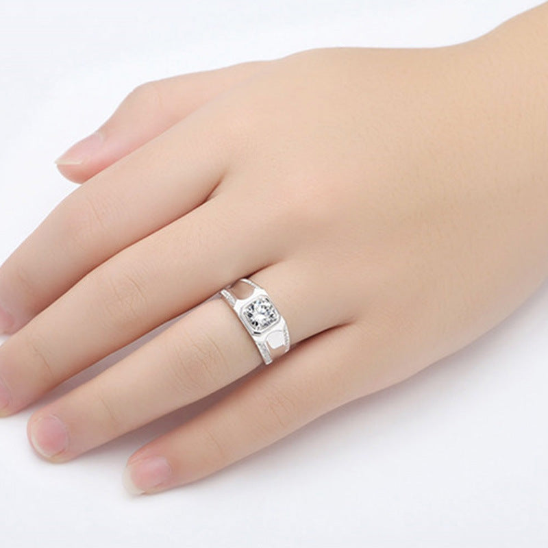 Couple Diamond Ring Silver Gold Plated