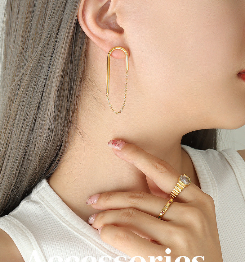 Euro-American Chain U-shaped Ear Studs