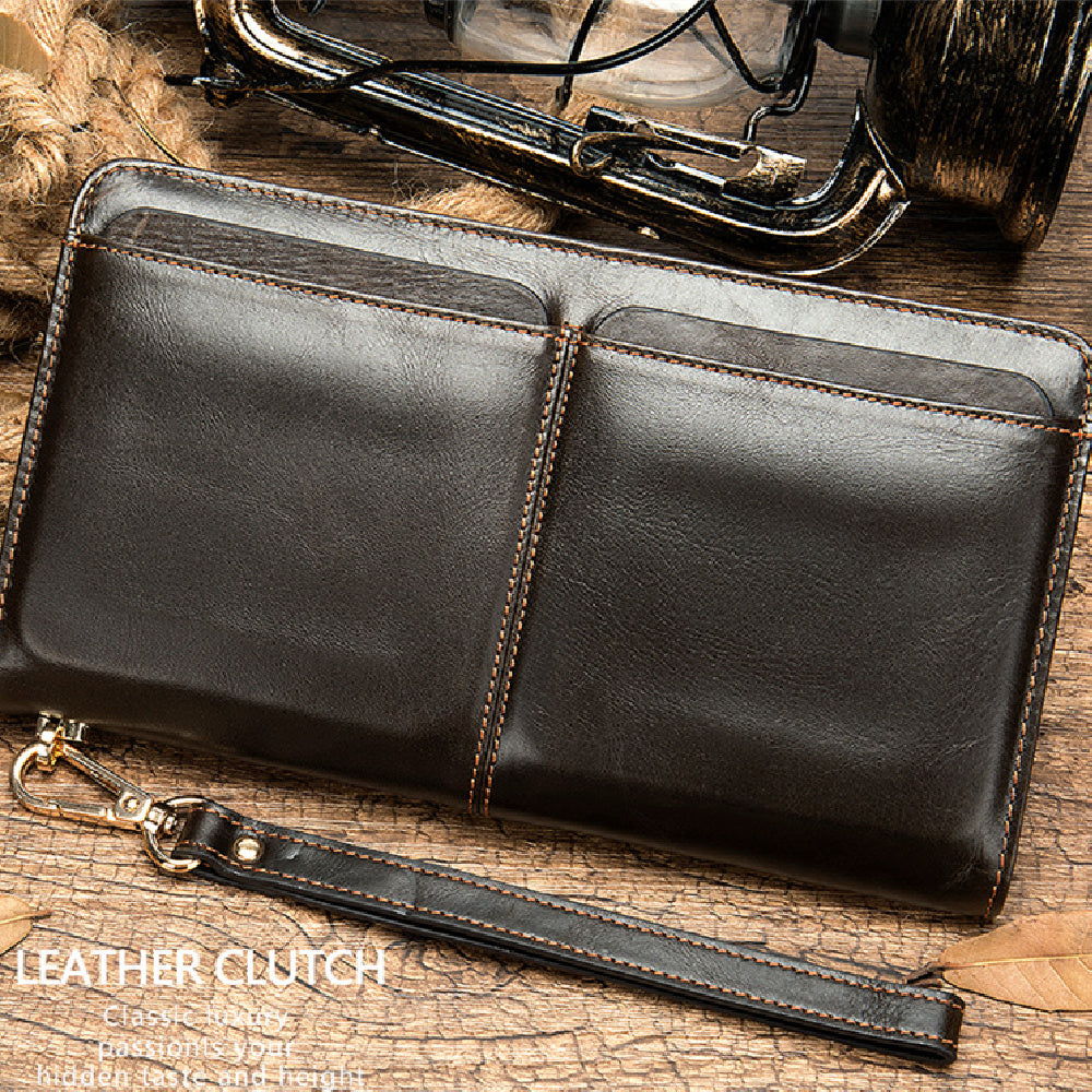 Men's Double Pocket Leather Business Wallet