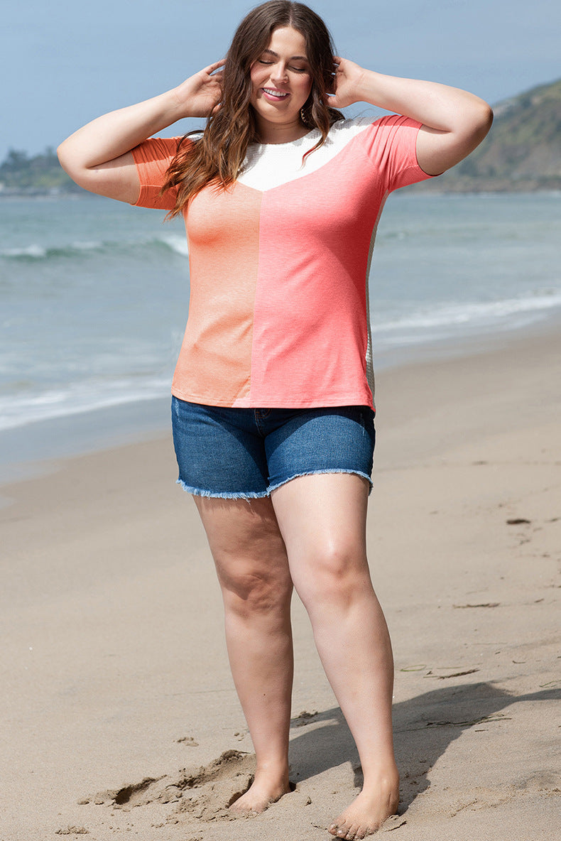 European And American Leisure Style Printed Plus Size Short Sleeve Top
