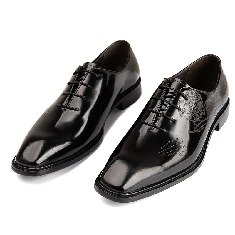 Short Laser Carved Calf Head Leather Shoes