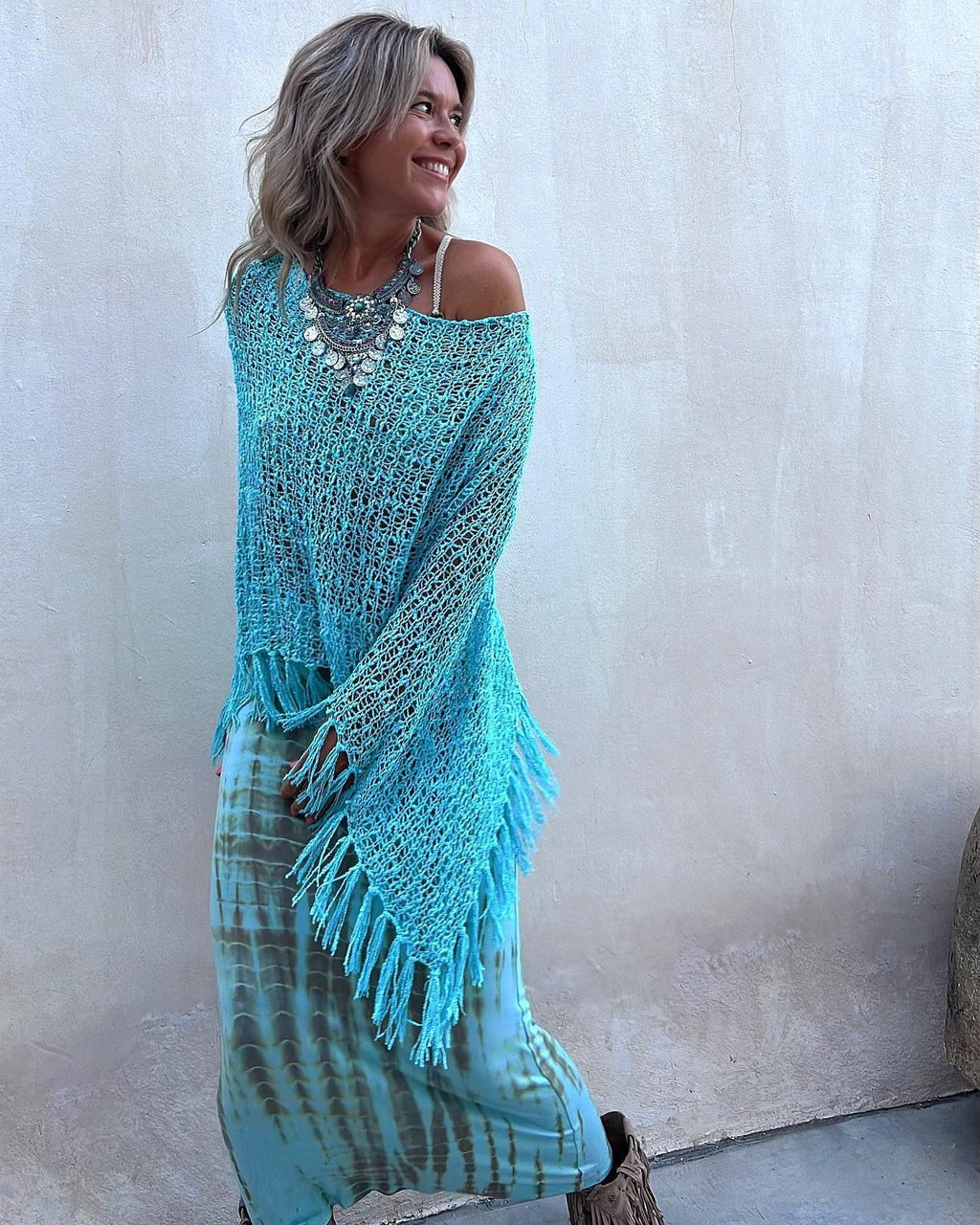 Stitching Hollow-Out Knitwear Dress Suit