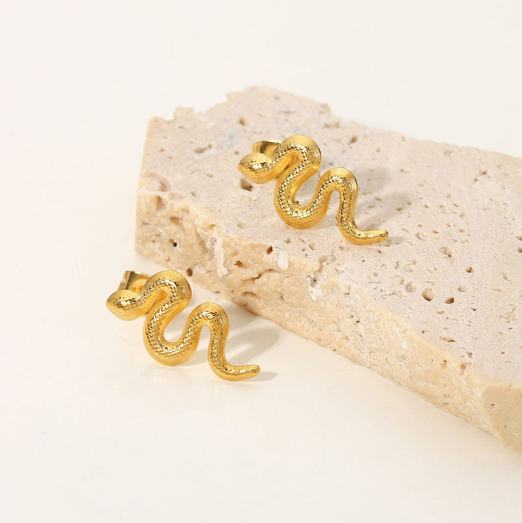 18K Gold Plated Stainless Steel Snake Stud Earrings