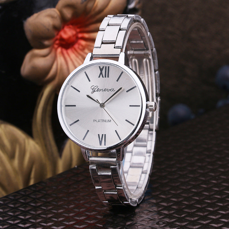 Geneva Large Dial Slim Band Quartz Watch