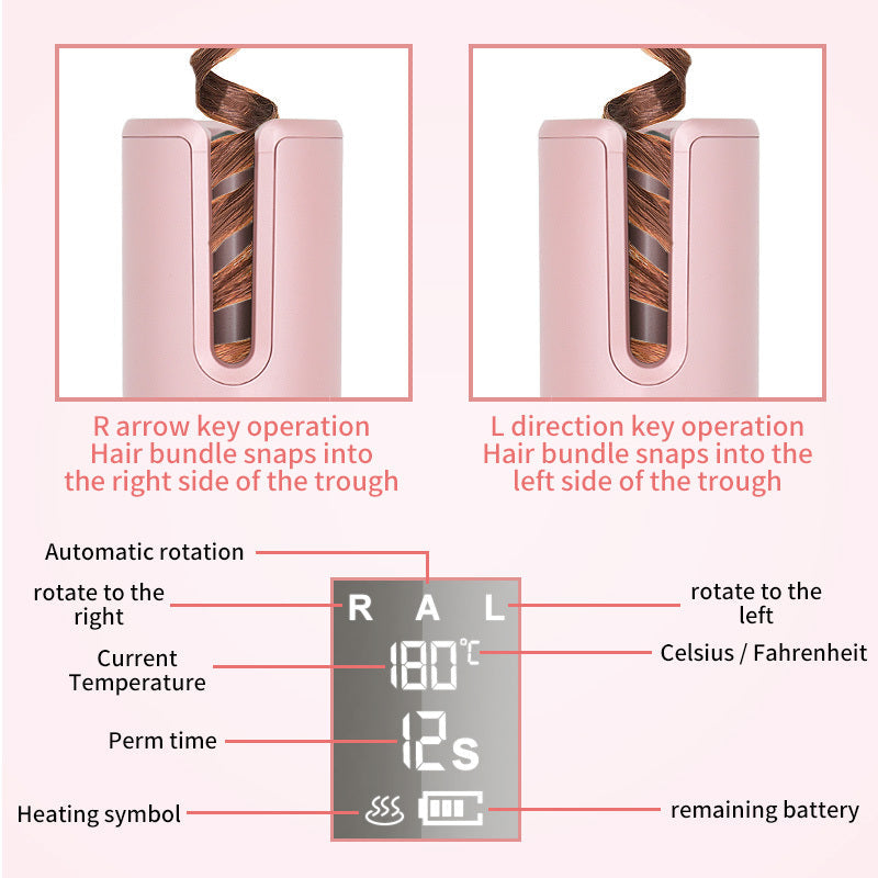 Wireless Automatic Curler USB  LCD Screen Ceramic Heating Anti-perm Curler