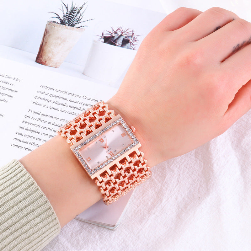 Women's Square Rhinestone Steel Band Watch