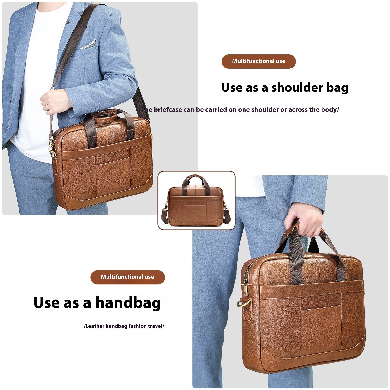 Men's Leather Crossbody Laptop Bag