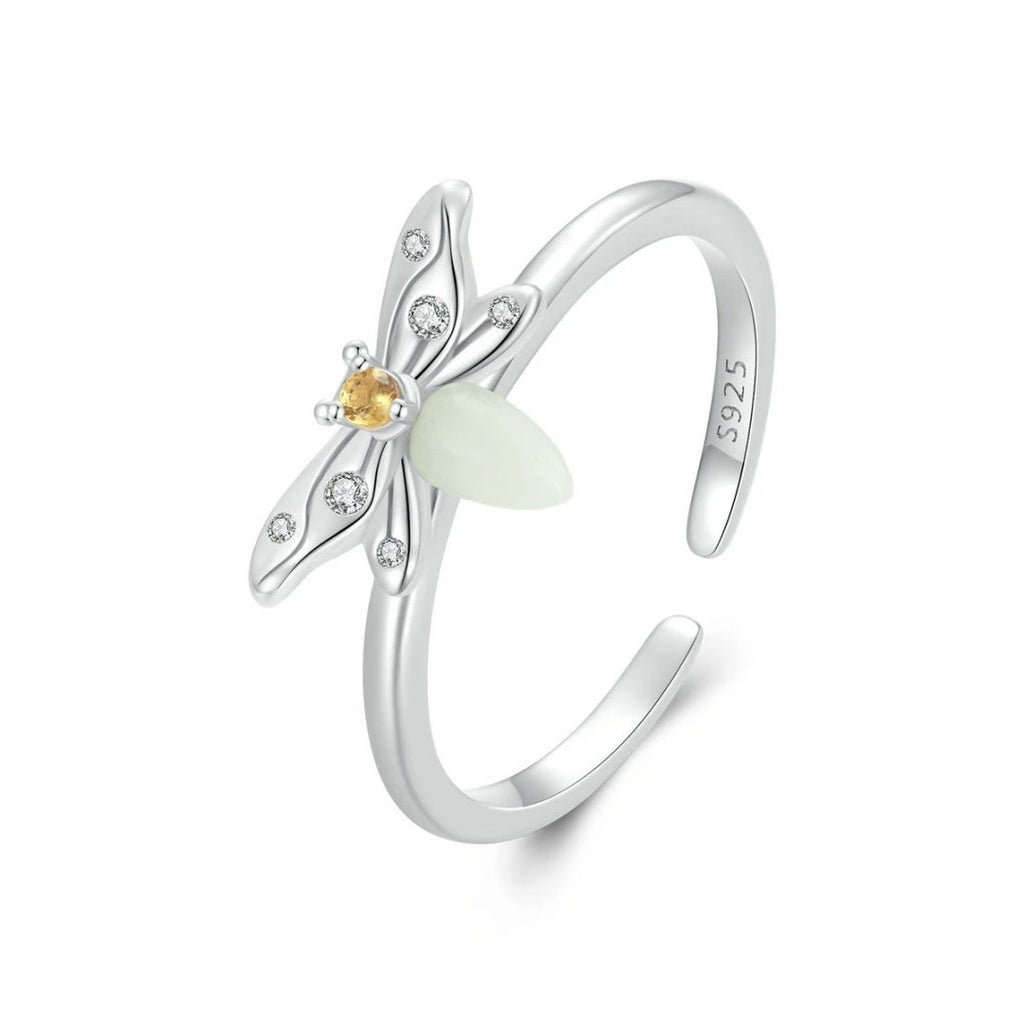 Pure Silver Night Glow Bee Open Ring