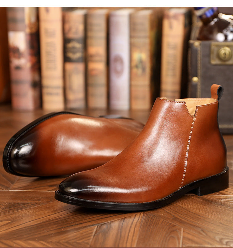 Men's British Side Zipper Leather Martin Boots