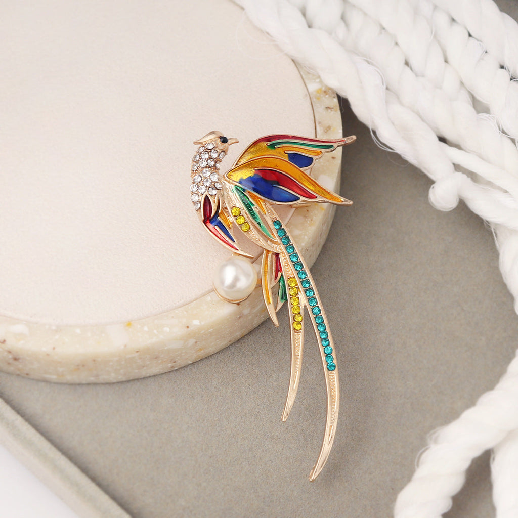 Hummingbird Phoenix Peacock Oil Drip Brooch