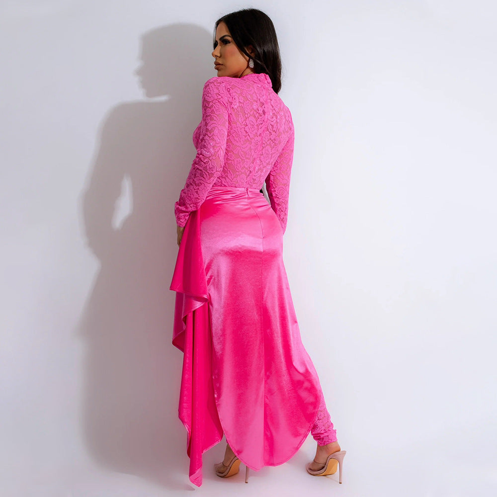 Women's Bodysuit Lace-Up Cloak Skirt Set