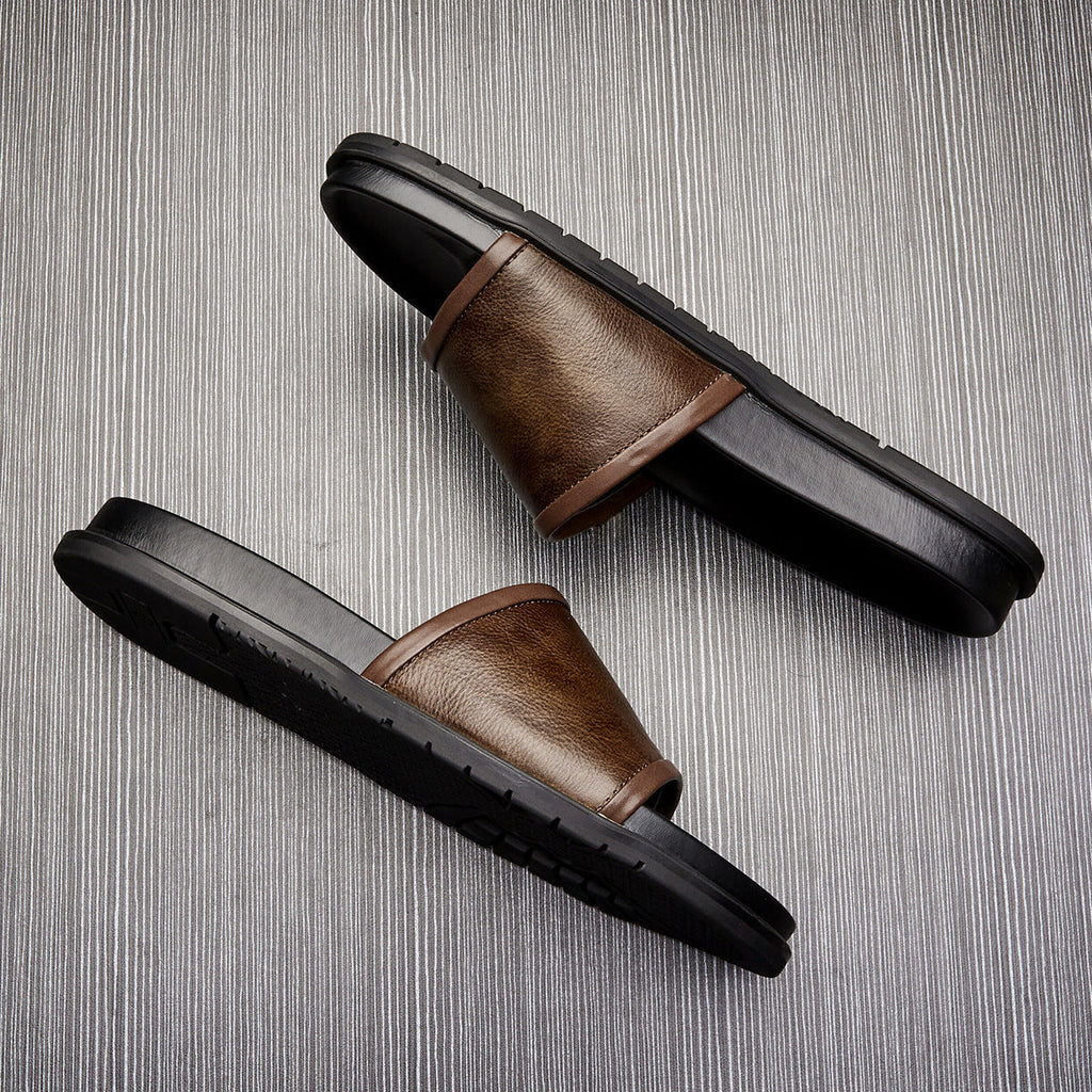 Men's Genuine Leather Outdoor Non-slip Summer Slippers