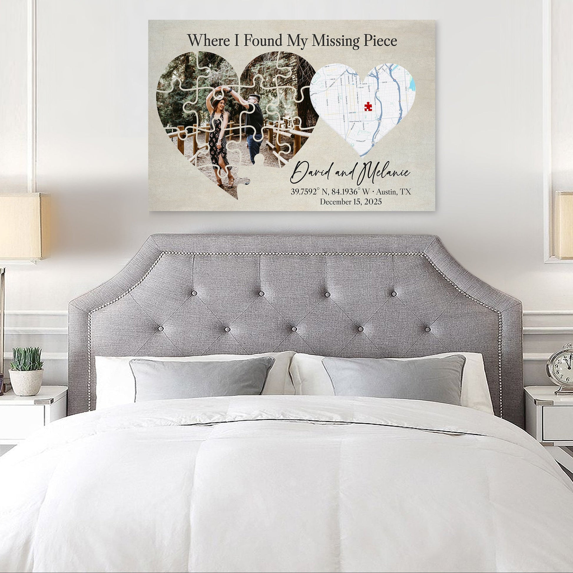 Where I Found My Missing Piece – Personalized Map Puzzle Heart Canvas