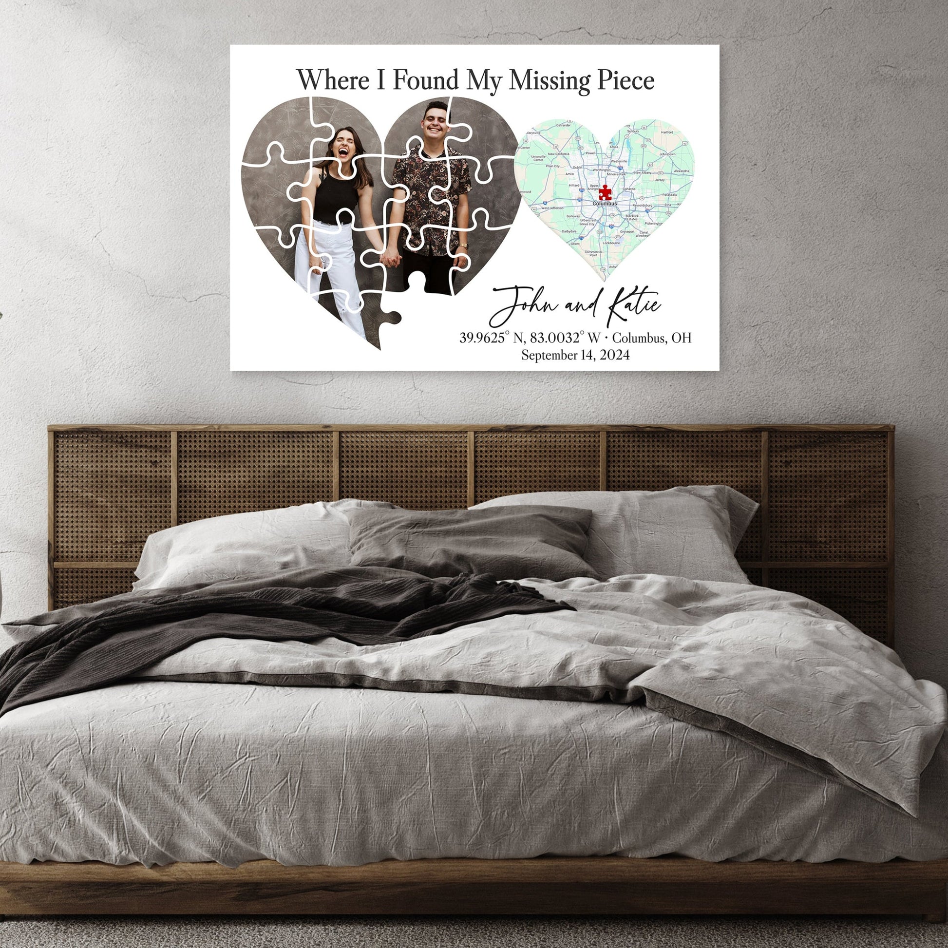Where I Found My Missing Piece – Personalized Map Puzzle Heart Canvas
