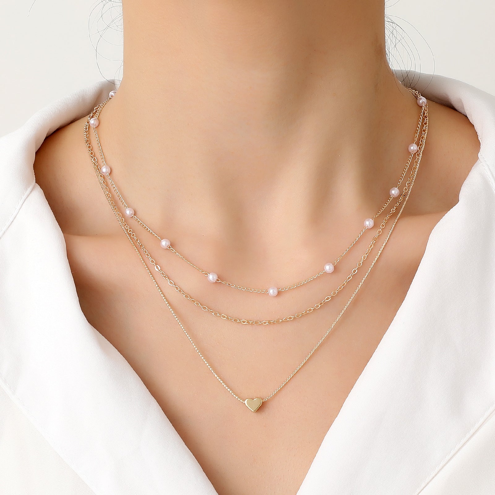 Pearl Twin Sense Necklace Female Tide Copper Heart