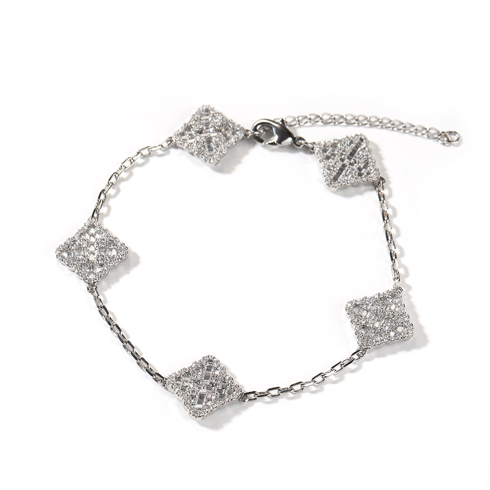 Four-Leaf Clover Copper Diamond Bracelet