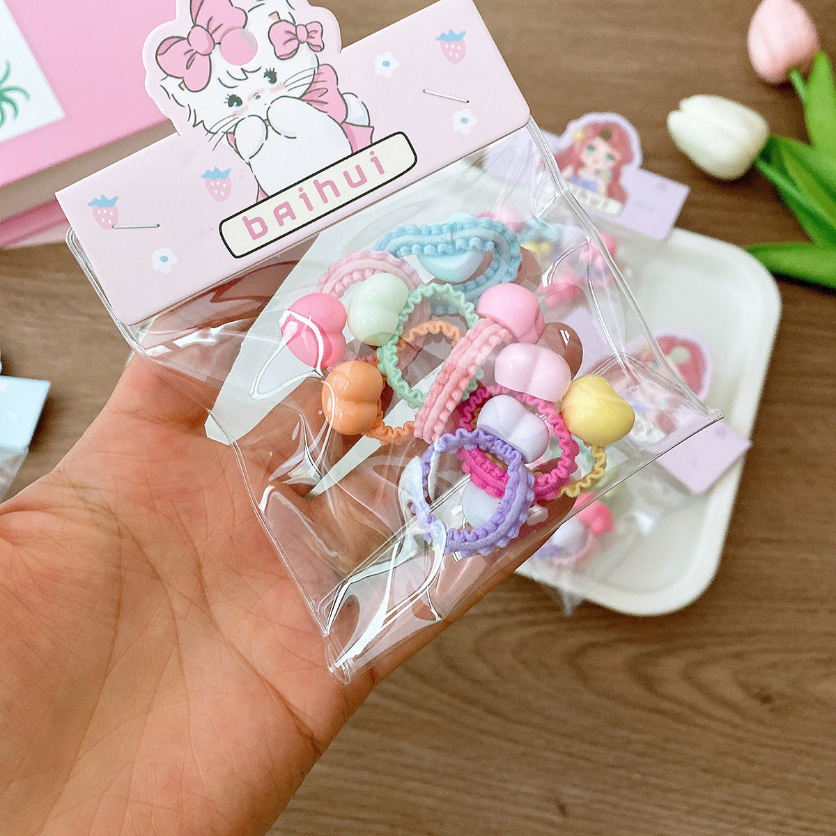 8 Bags Candy Color Children's Ruffles Hair Rope