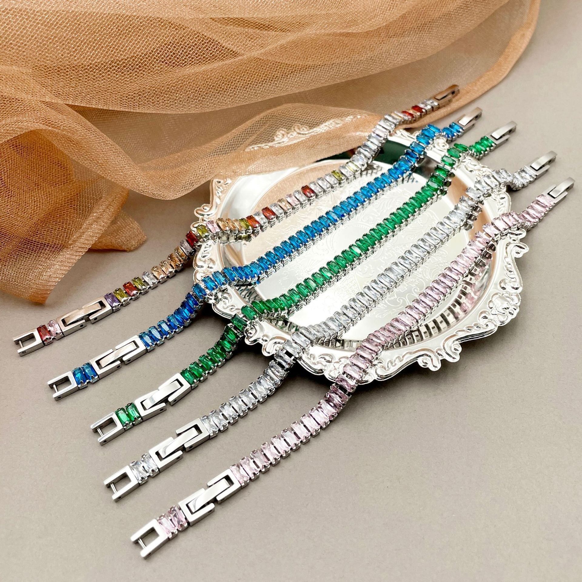 Geometric Color Zircon Stainless Steel Bracelet