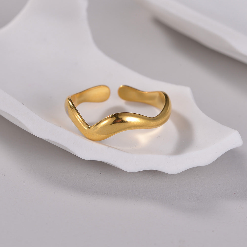 Women's Water Wave Titanium Steel Open Ring