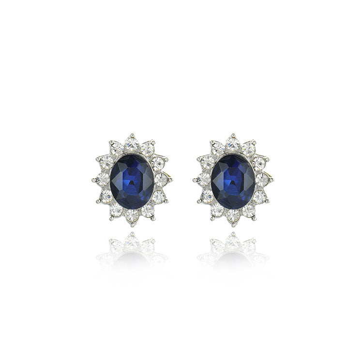 Sapphire Sunflower Necklace and Earring Set