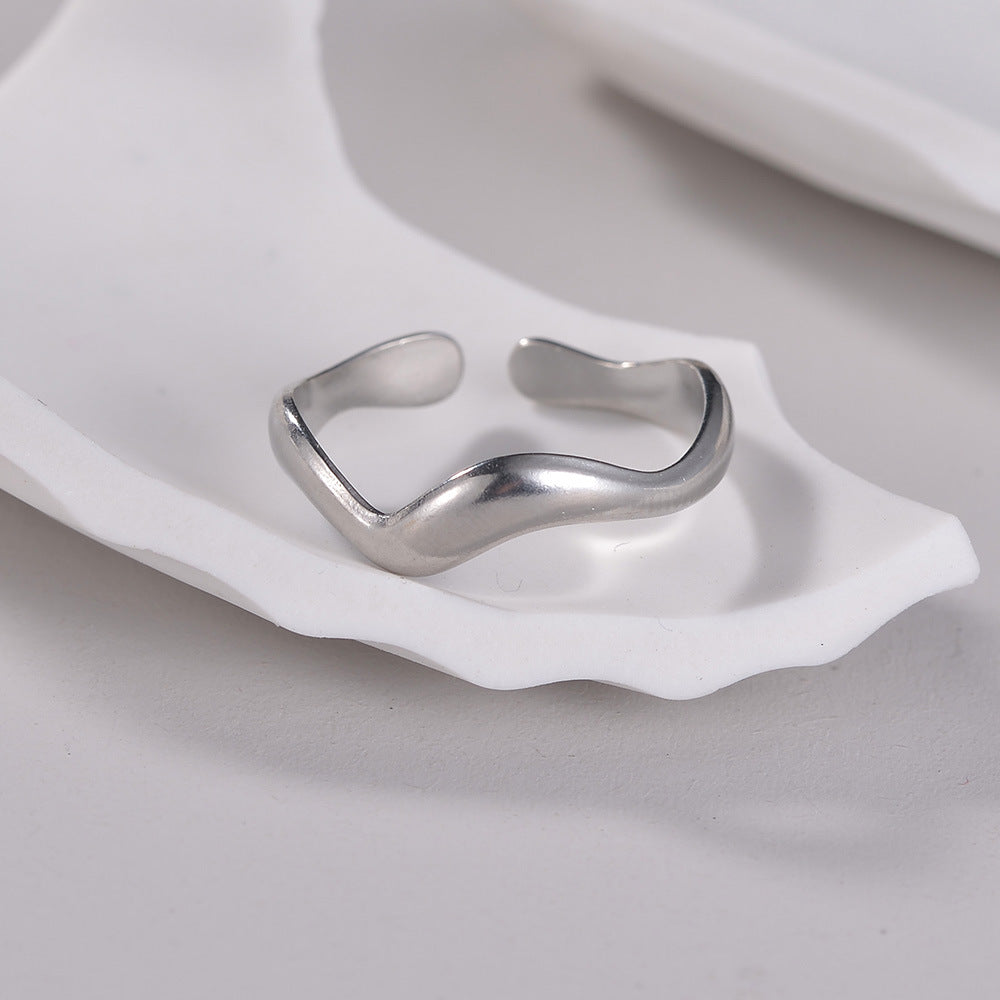 Women's Water Wave Titanium Steel Open Ring