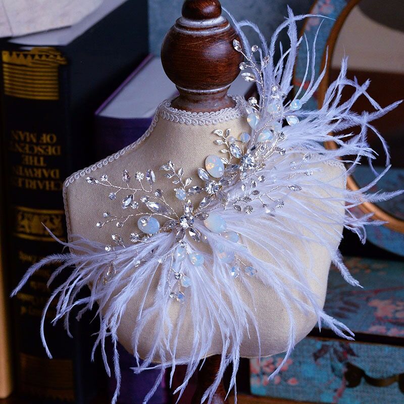 White Feather Crystal Bridal Hairband