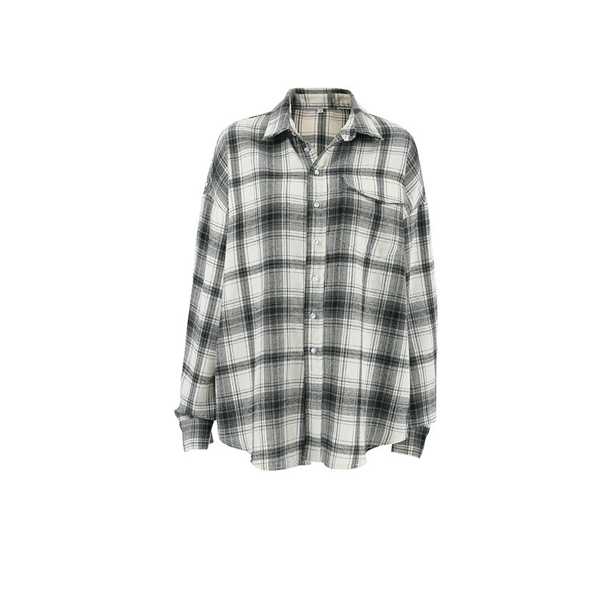 Black And White Plaid Shirt Loose Bandage Dress Women's