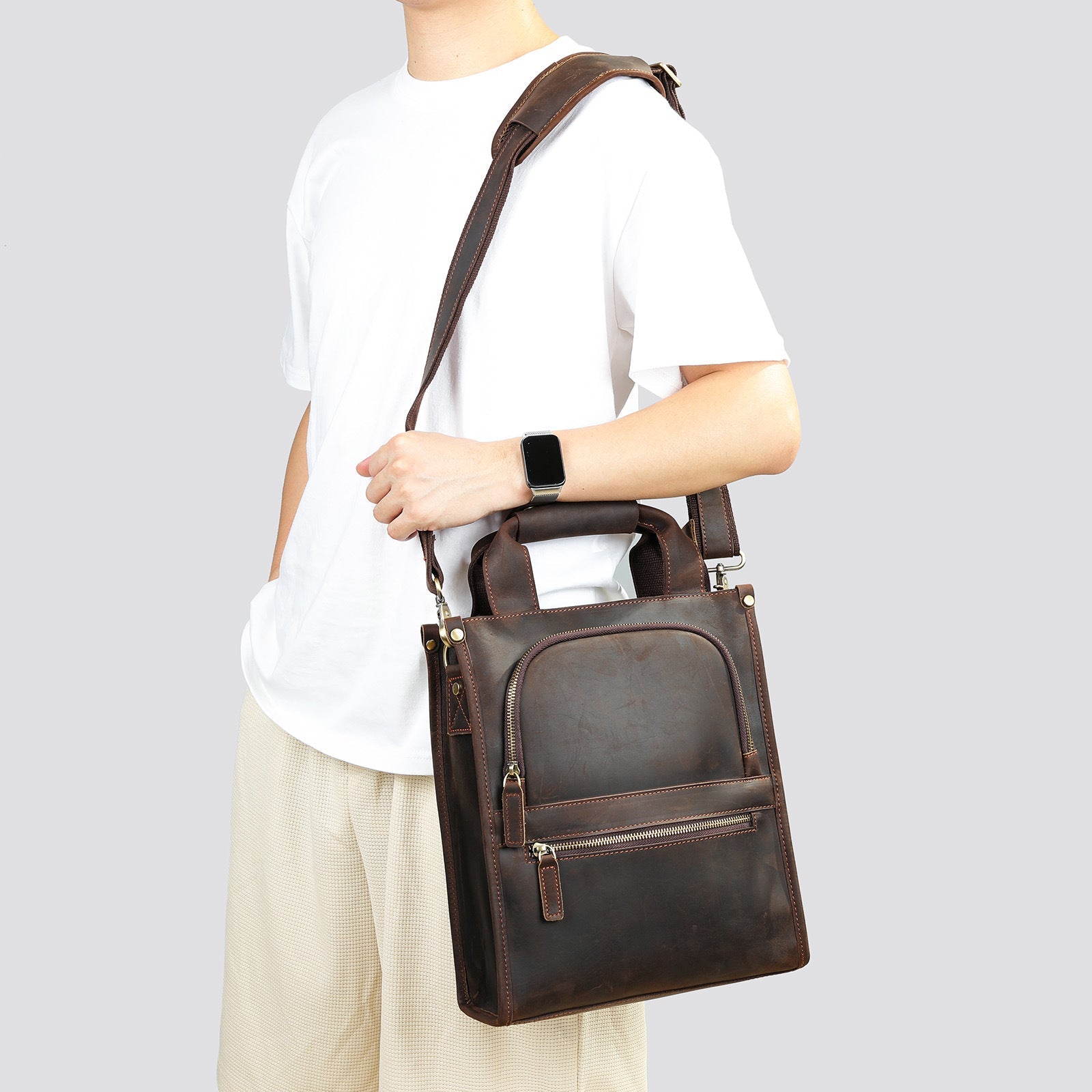 Crazy Horse Leather Crossbody Backpack