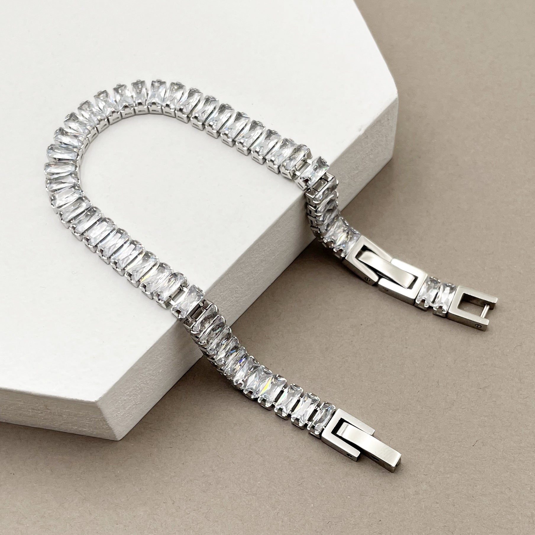 Geometric Color Zircon Stainless Steel Bracelet