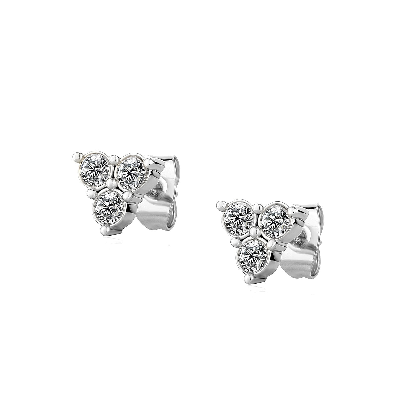 Silver Needle Love Heart Stud Earrings Design Cross