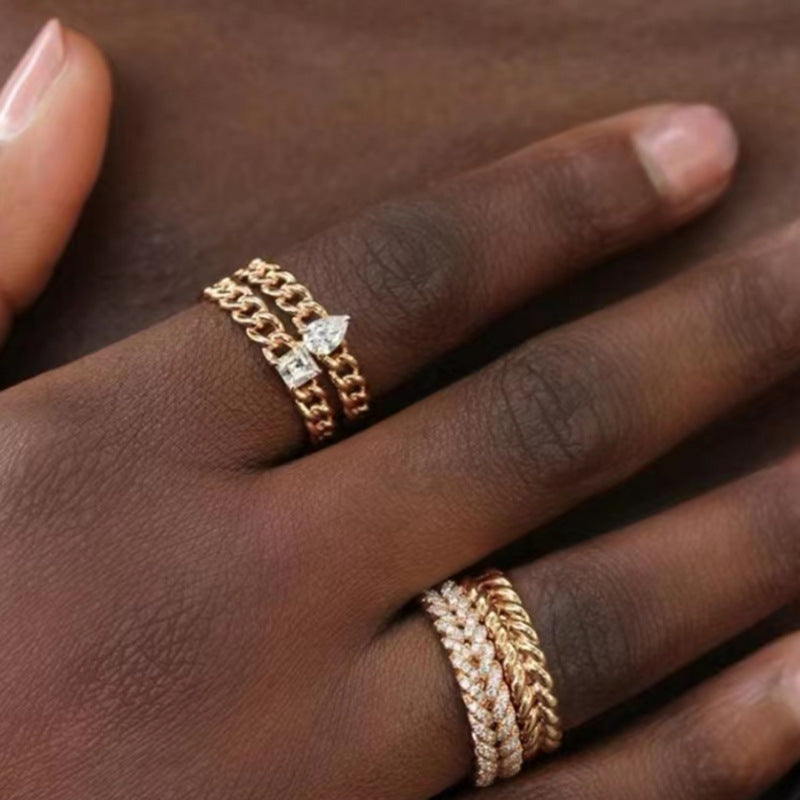 Gold Plated Titanium Steel Zircon Chain Ring