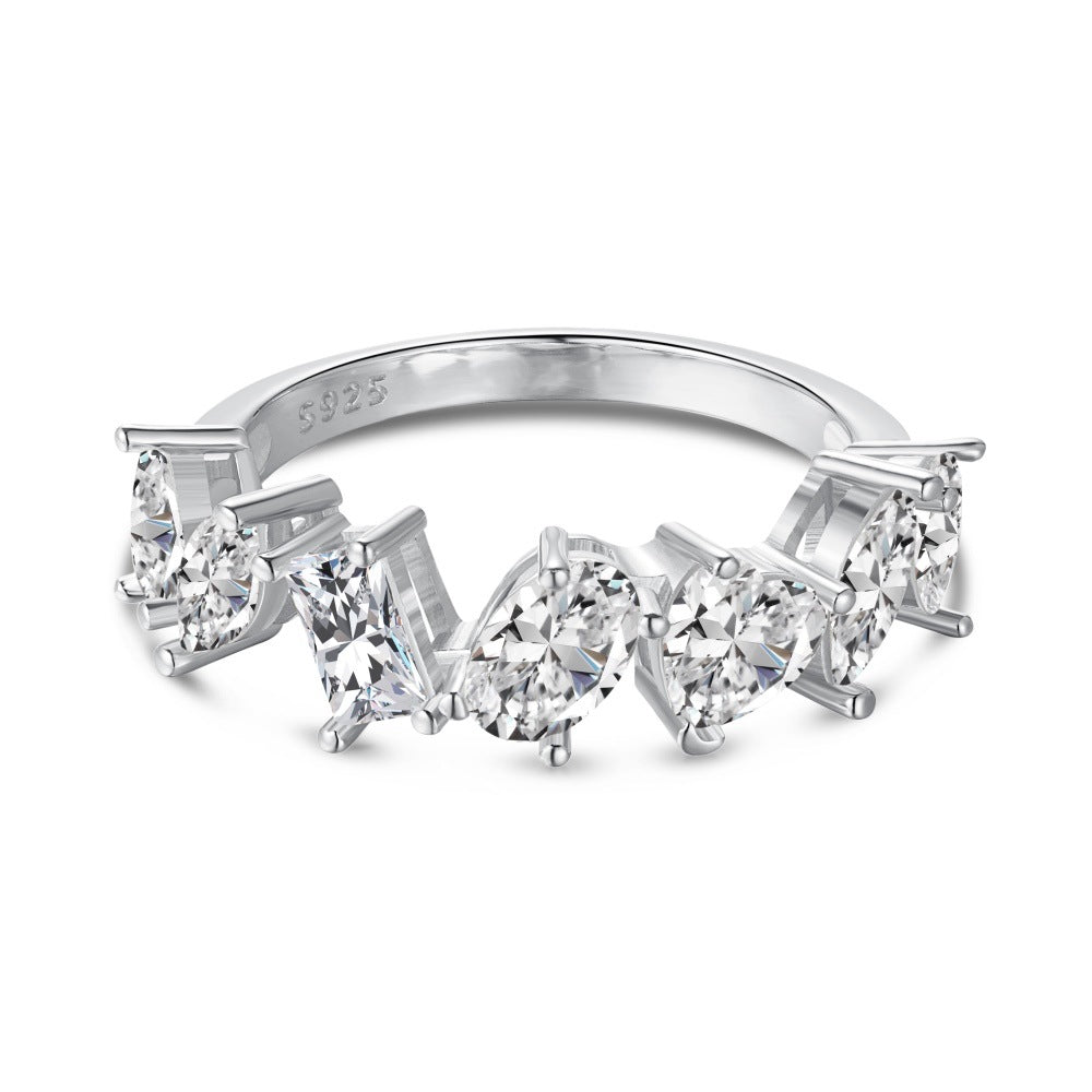 S925 Sterling Silver Geometric Zircon Ring
