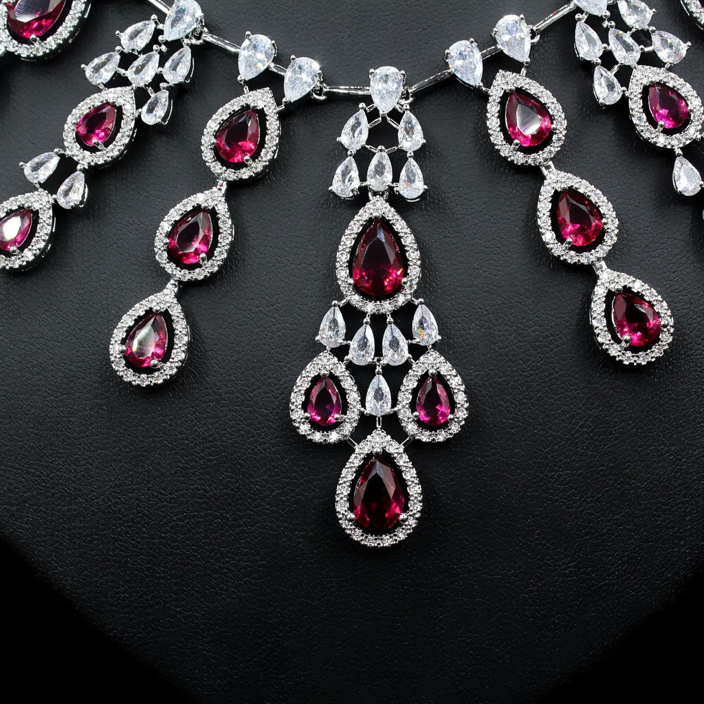 Women's Fashion Water Drop Zircon Necklace Earrings Set