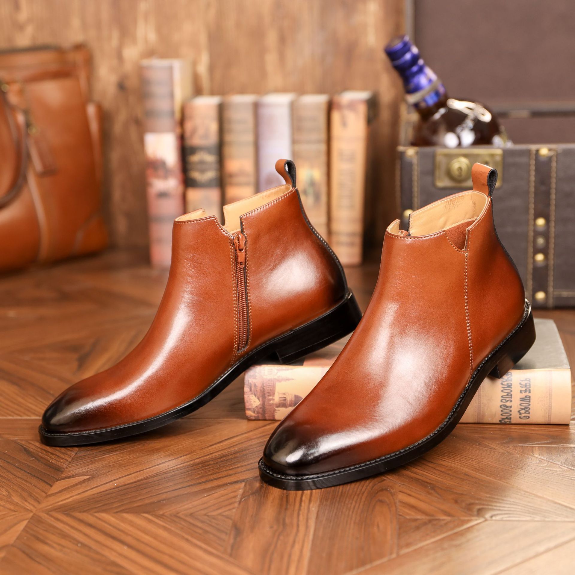 Men's British Side Zipper Leather Martin Boots