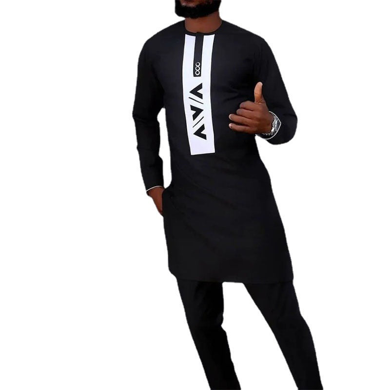 Ordinary Long-sleeved Black Cotton Spring And Autumn African Ethnic Style Suit