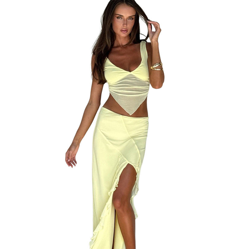 Fashion All-match Wave Slit Skirt Suit Women