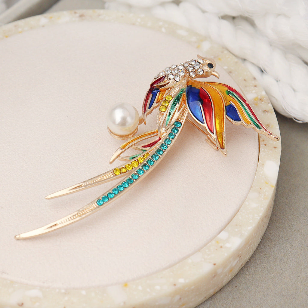 Hummingbird Phoenix Peacock Oil Drip Brooch