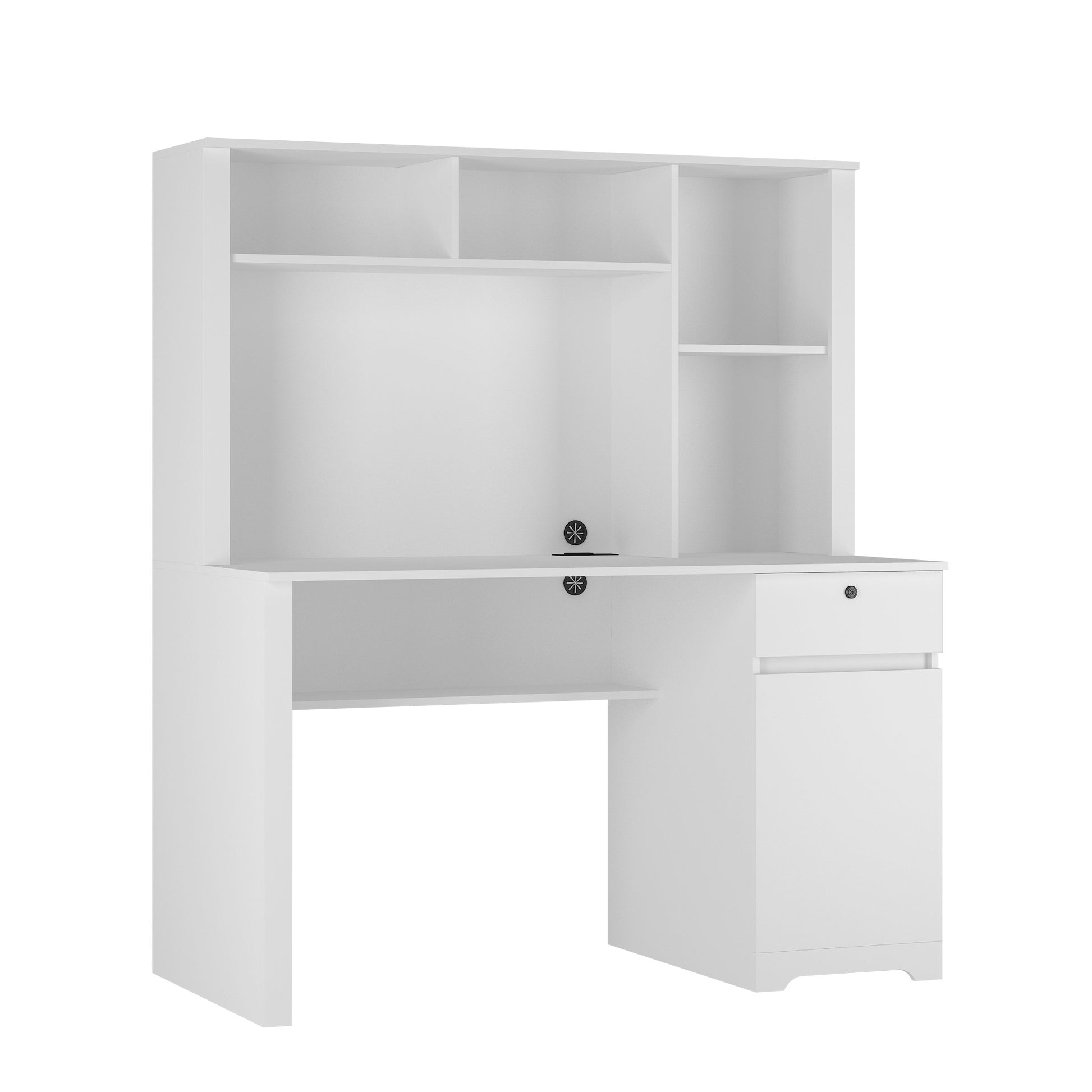 Computer Desk With Hutch & Bookshelf,Wood Executive Desk Teens Student Desk Writing Laptop Home Office Desk With Drawers,3 AC Outlets And 2 USB Charging Ports,Study Laptop Table For Home White