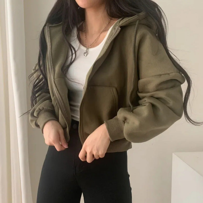 Hooded Cardigan Velvet Padded Thickened Sweater Women