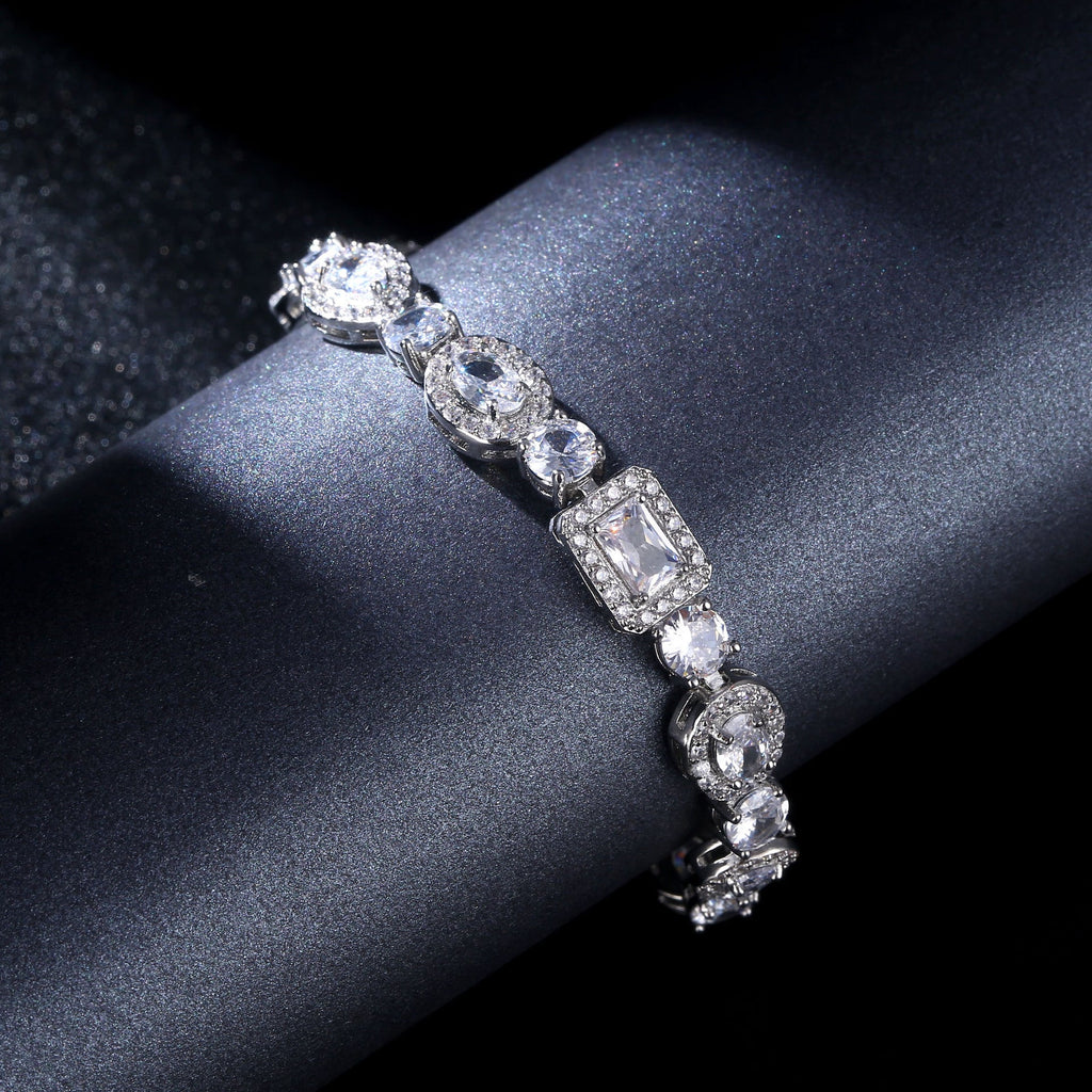Water Drop Multi-Shape Horse Eye Zircon Bracelet in White Copper for Elegant Female Accessory