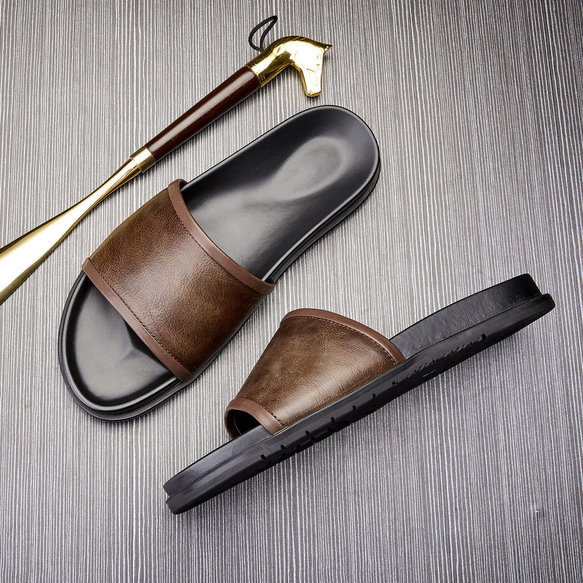 Men's Genuine Leather Outdoor Non-slip Summer Slippers